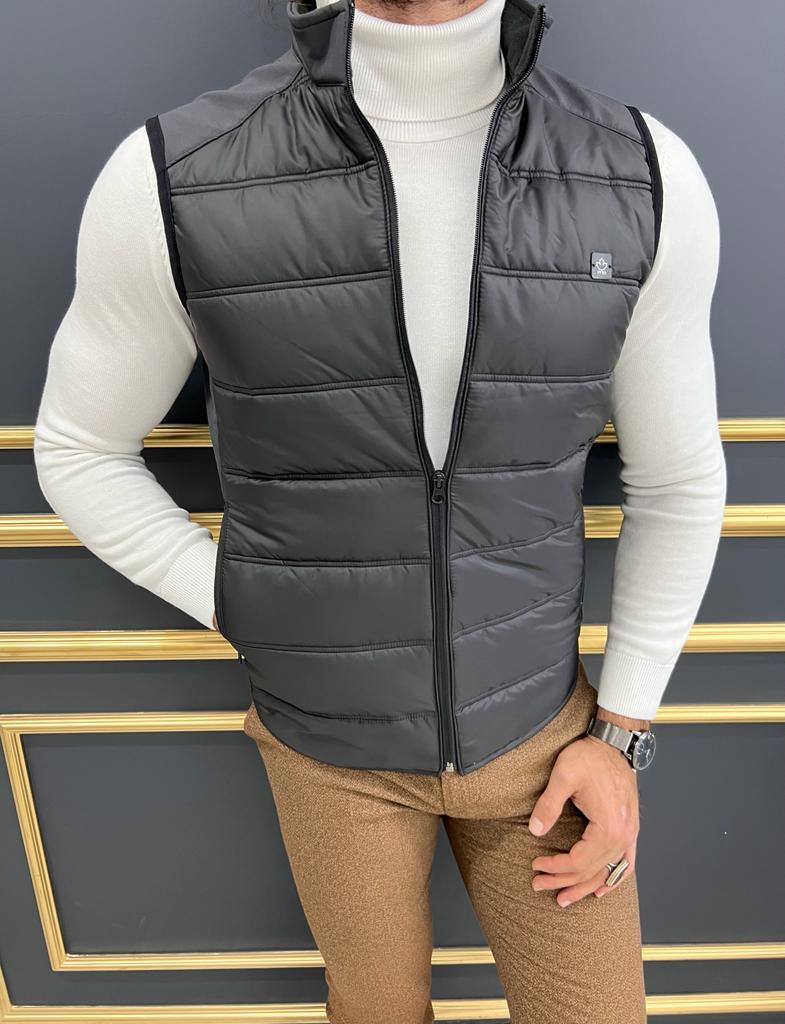 Leon Slim Fit Zippered Black Vest