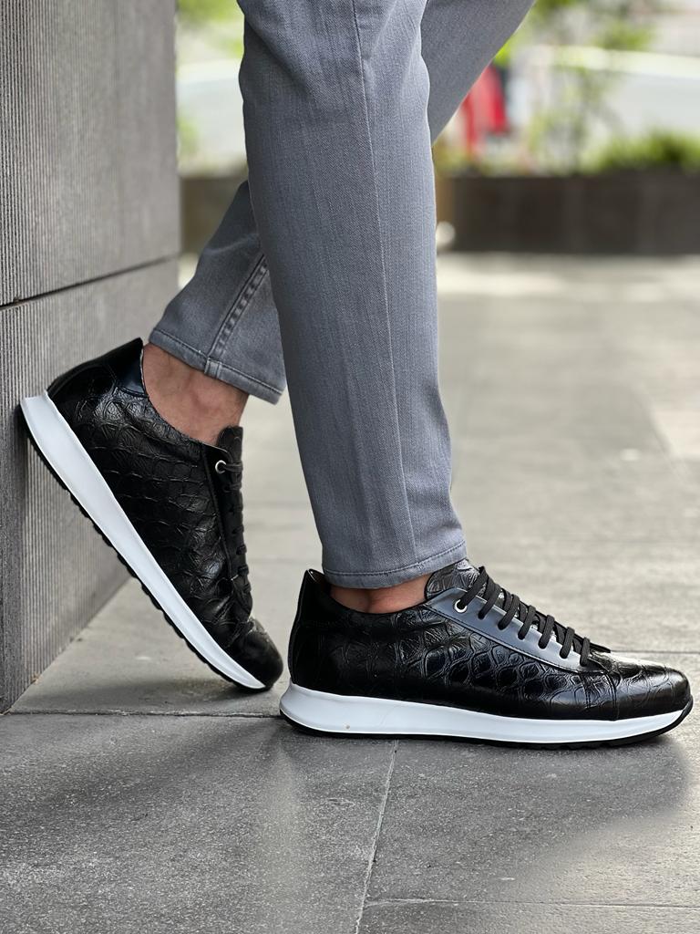 Benson Eva Sole Croc. Detailed Black Sneakers | VICLAN