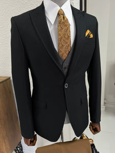 Louis Slim Fit High Quality Pointed Collared Black Woolen Suit