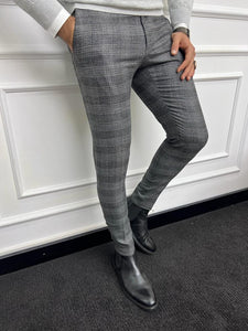 Leon Slim Fit Plaid Striped Grey Pants | VICLAN Leon Slim Fit Plaid Striped Grey Pants | VICLAN