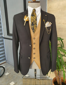 Giotto Black Beige Slim Fit Notch Lapel Linen Suit-baagr.myshopify.com-suit-BOJONI