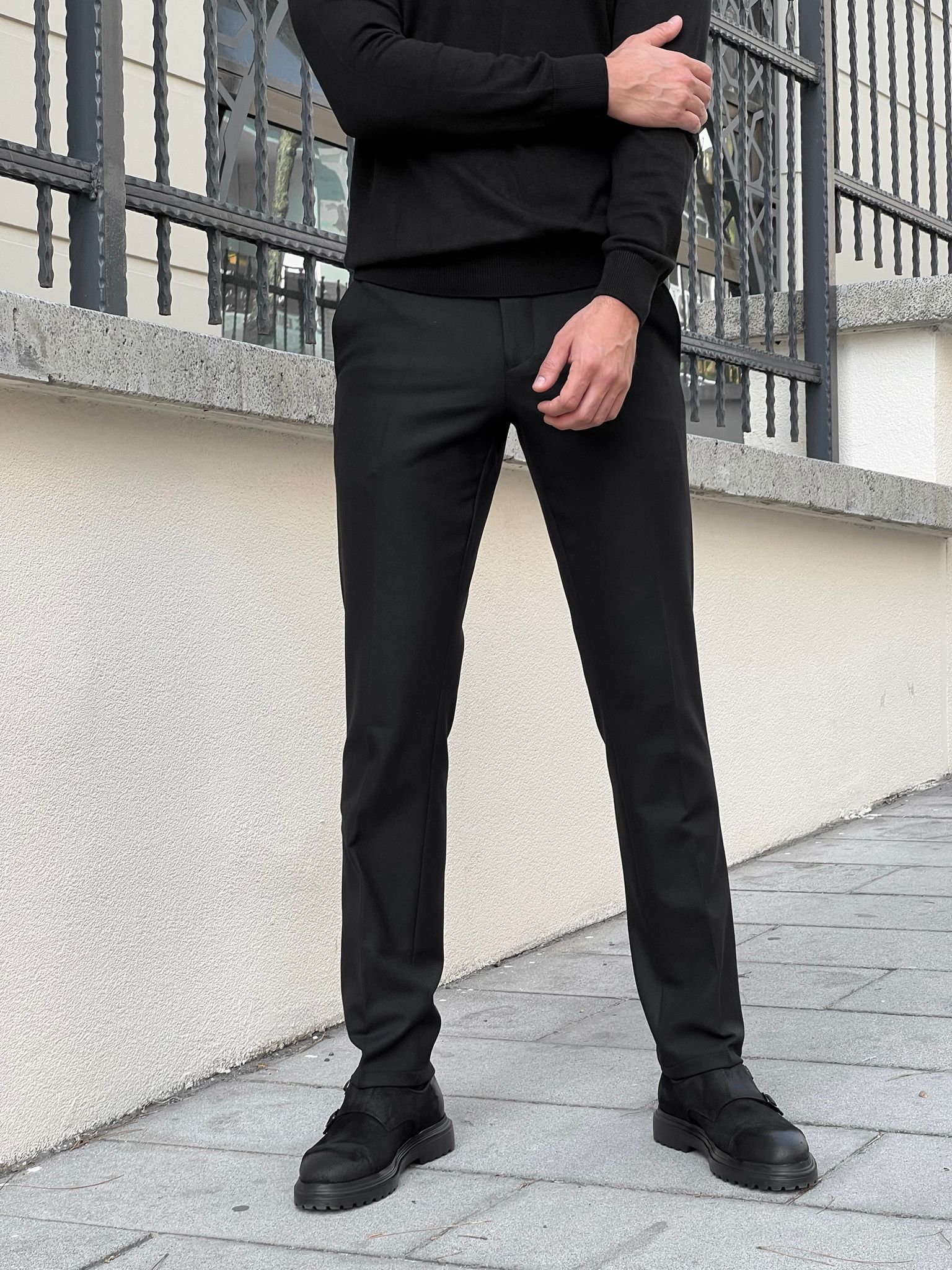 Bojoni Astoria Slim Fit High Quality Black Patterned Anthracite Pants