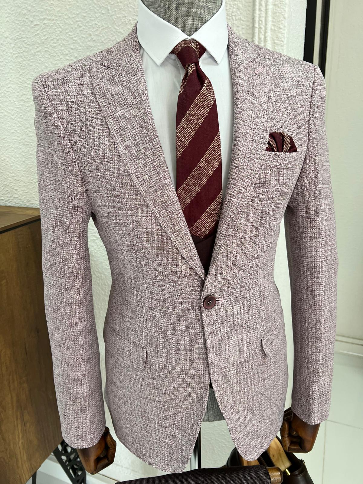 Bojoni Uluwatu Slim Fit High Quality Knitted Light Red Suit