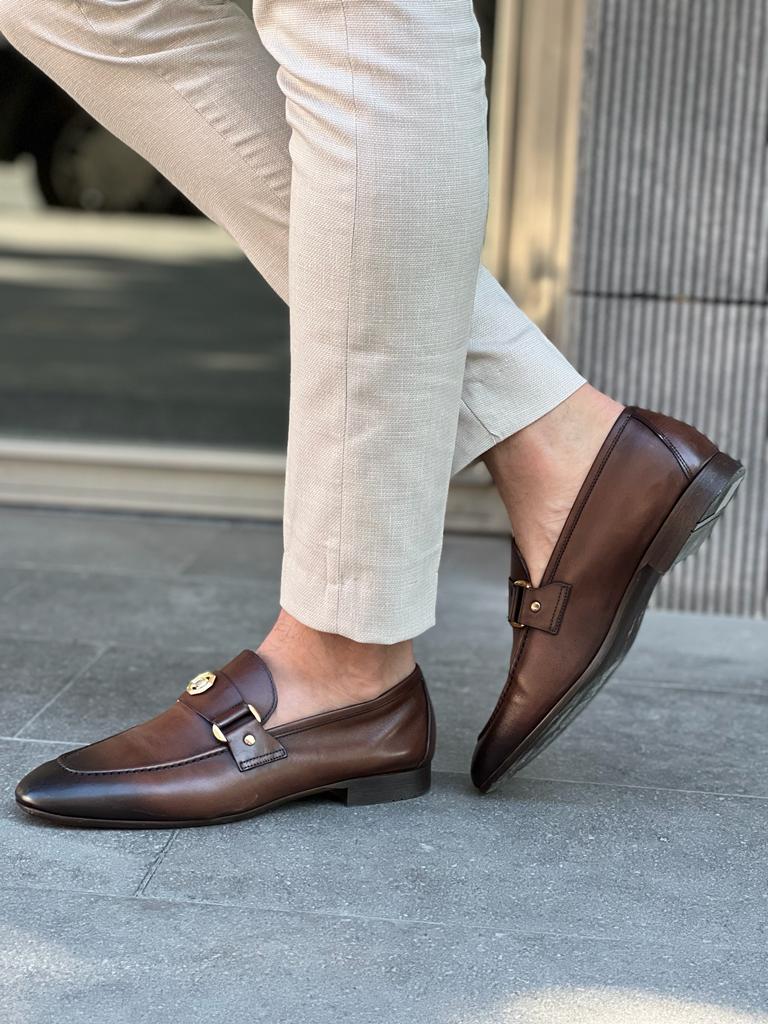 Giovanni Mannelli Buckle Detailed Brown Leather Loafer