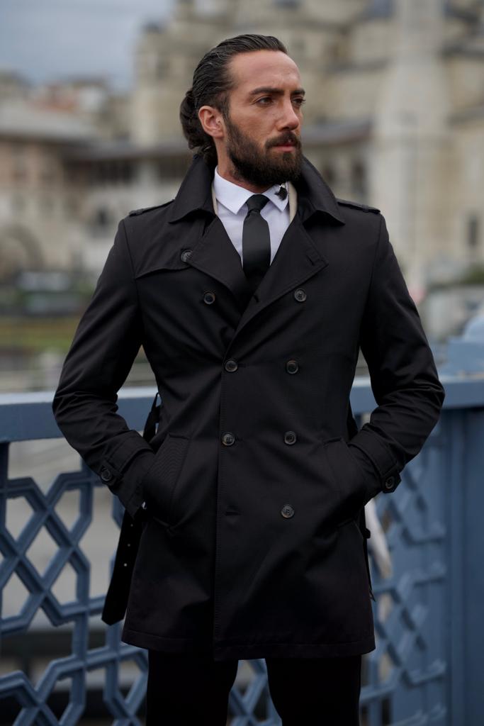 black winter dress coat Elegant Double-breasted Looks great with jeans Bojoni Astoria Slim Fit Black