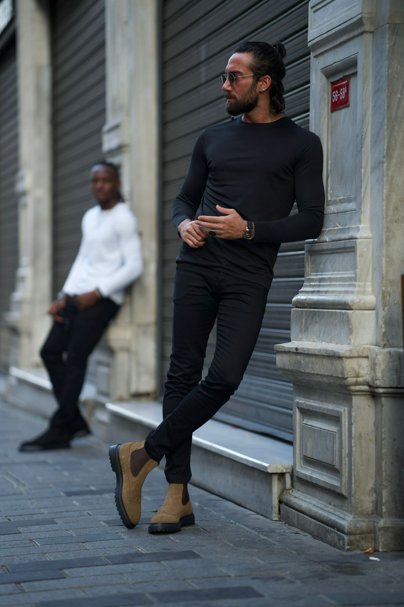 Thread Slim Fit Custom Design Round Neck Black Sweaters