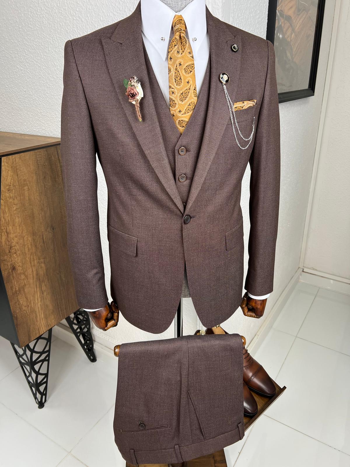 Luxe Slim Fit High Quality Brown Woolen Suit