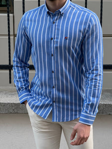 Bojoni Montebello Slim Fit High Quality Striped Blue Shirt