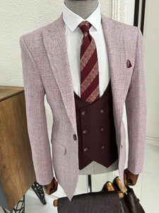 Bojoni Uluwatu Slim Fit High Quality Knitted Light Red Suit