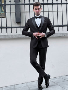 Louis Slim Fit High Quality Pointed Collared Black Party Tuxedo