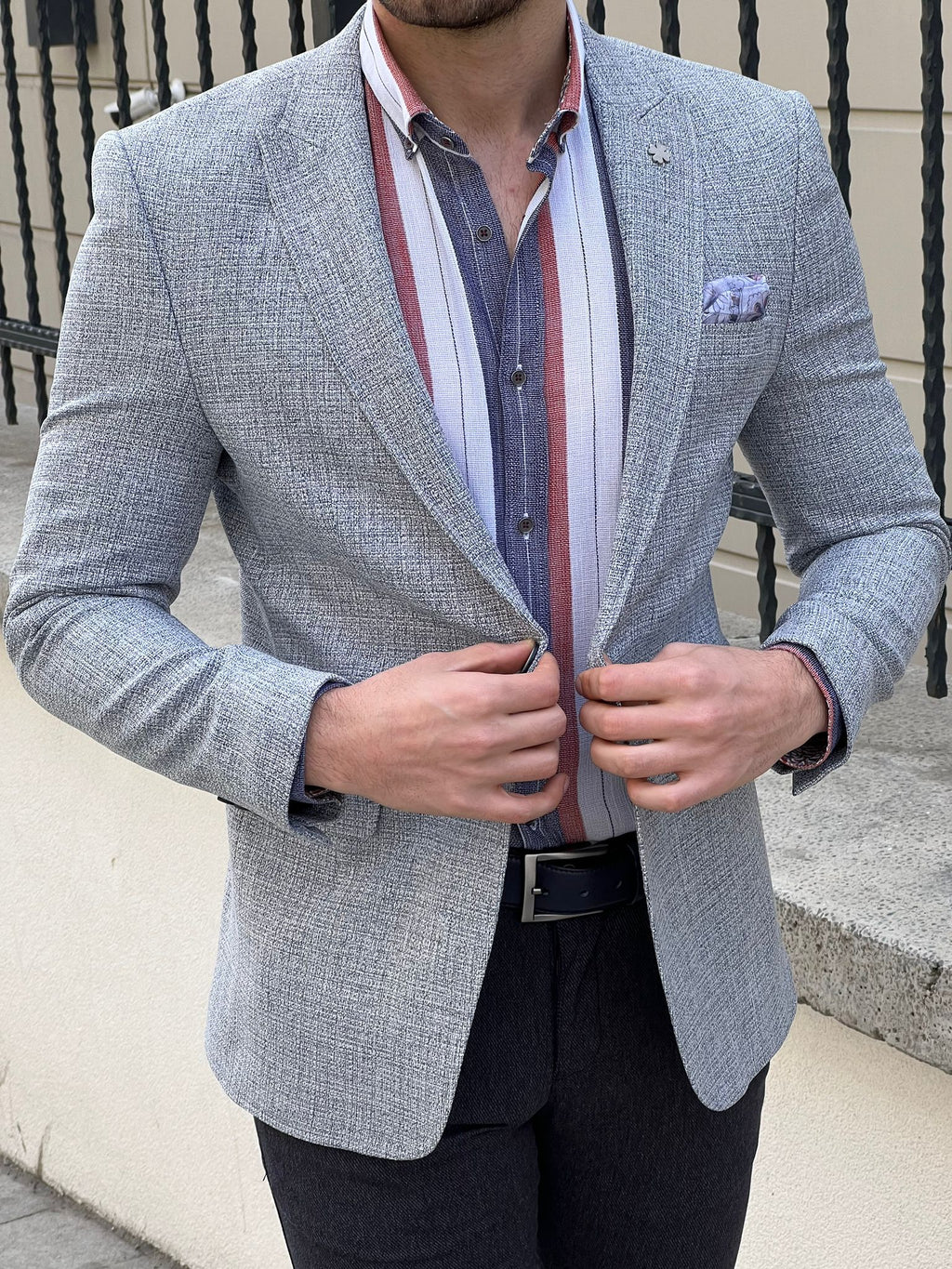 Bojoni Montebello Slim Fit High Quality Knitted Grey Blazer 