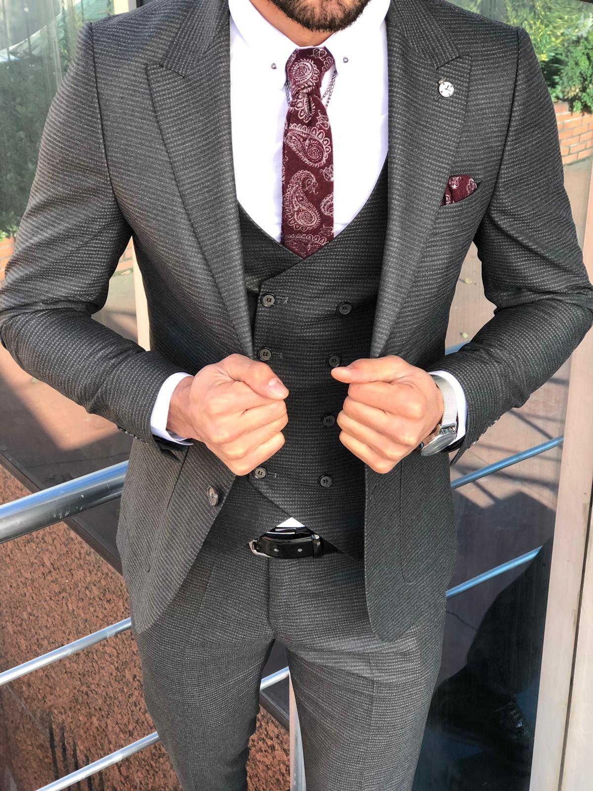 Slim-Fit Patterned  Suit Vest Anthracite-baagr.myshopify.com-suit-BOJONI