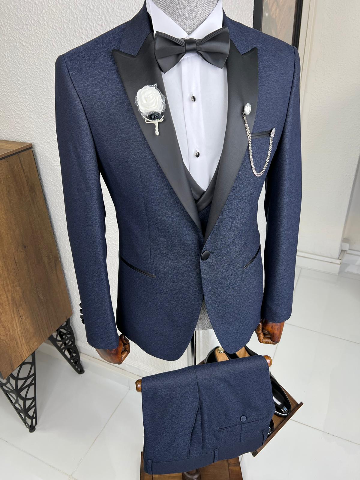 Luxe Slim Fit Dovetail Collared Navy Blue Tuxedo