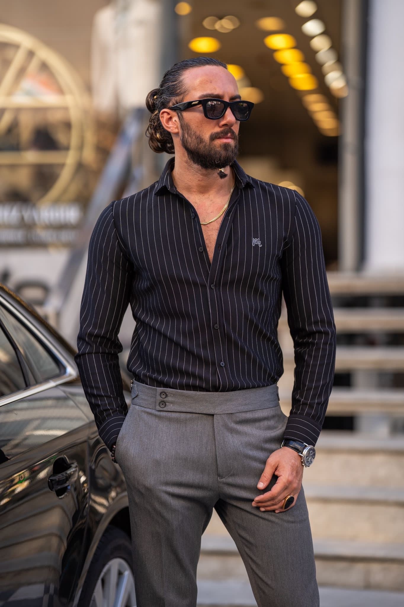 black pinstripe dress shirt Tailored Shirt
