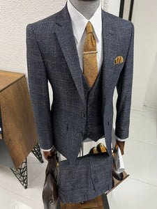 Louis Slim Fit High Quality Navy Plaid Suit