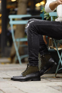 Leon Suede & Leather Detailed Black Khaki Boots