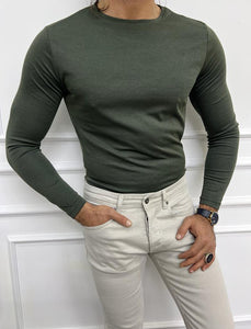 Leon Slim Fit Sleeve Combed Light Weight Khaki Sweater
