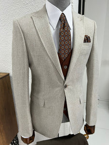 Louis Slim Fit Pointed Collared Beige Combination Suit