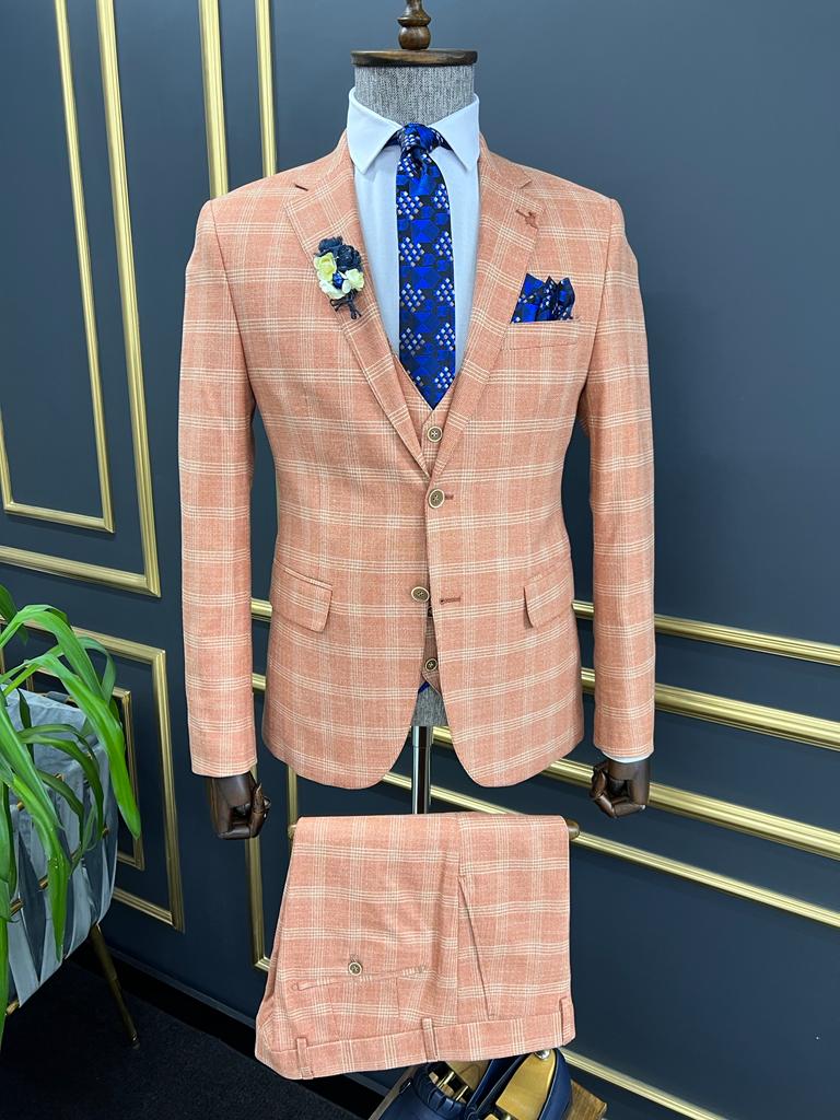 Rick Slim Fit Plaid Tile Striped Suit