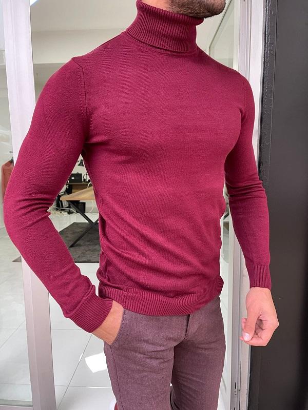 Casani Burgundy Slim Fit Mock Turtleneck Sweater-baagr.myshopify.com-sweatshirts-BOJONI