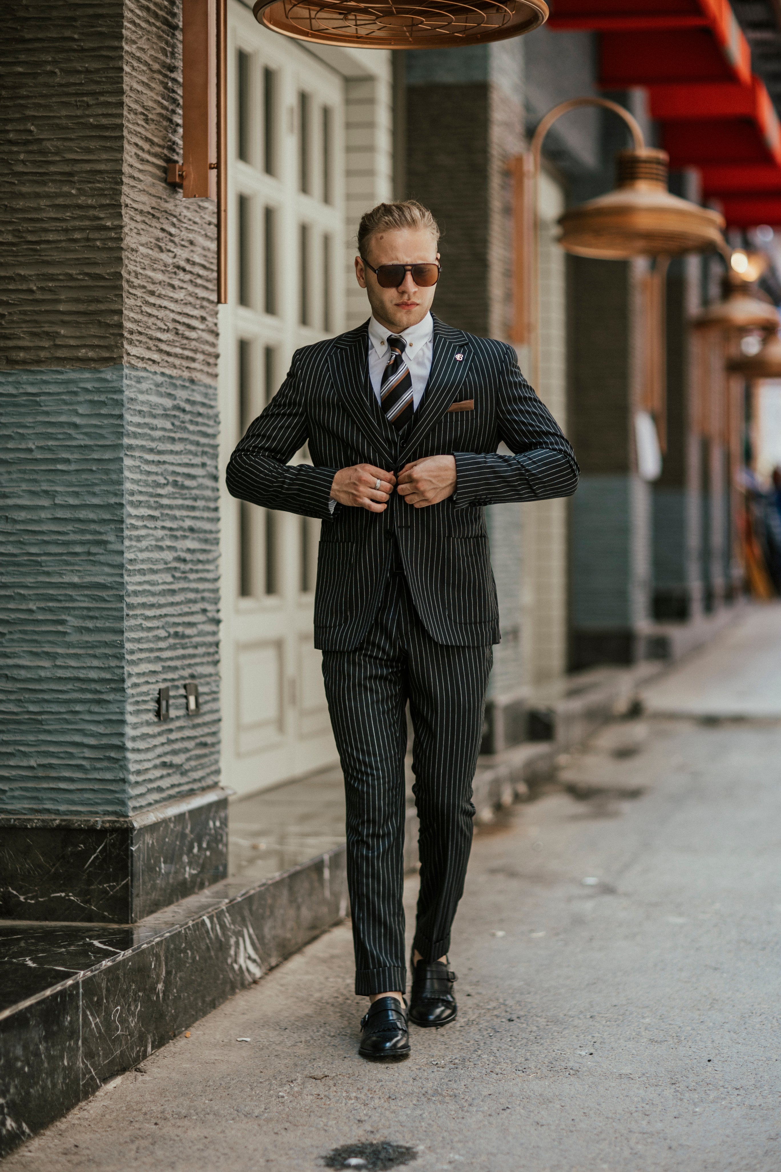 Bojoni Cagliari Black Striped Slim-Fit Suit 3-Piece
