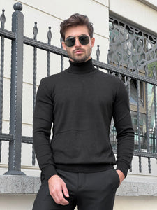 Bojoni Astoria Slim Fit Black Turtleneck Sweater