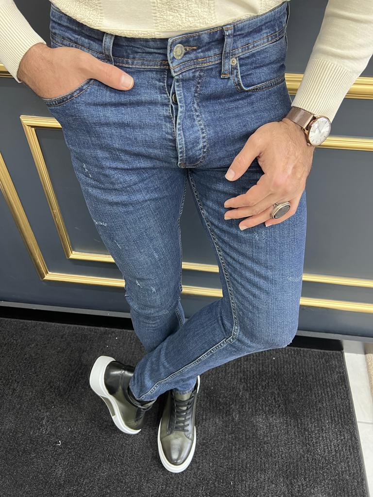 Rick Slim Fit Ripped Blue Jeans