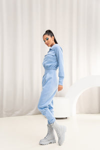 Textile Sky Blue Suede Sweatshirt with Pants 