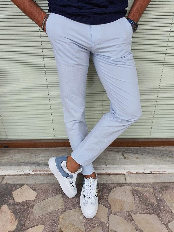 Zar Blue Slim Fit Cotton Pants-baagr.myshopify.com-Pants-BOJONI