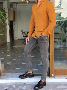 Bala Camel Slim Fit Long Sleeve Checkered Shirt-baagr.myshopify.com-Shirt-BOJONI