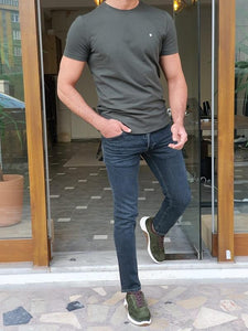 Lerno Khaki Slim Fit Round Neck T-Shirt-baagr.myshopify.com-T-shirt-BOJONI