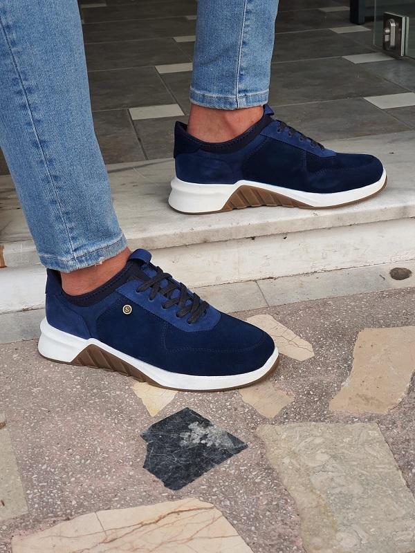 Galiardi Navy Blue Mid-Top Suede Sneakers-baagr.myshopify.com-shoes2-brabion