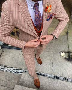 Bojo Bellingham Beige Slim Fit Pinstripe Suit-baagr.myshopify.com-suit-BOJONI
