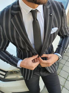 Richbaum Black Slim Fit Striped Blazer-baagr.myshopify.com-blazers-BOJONI