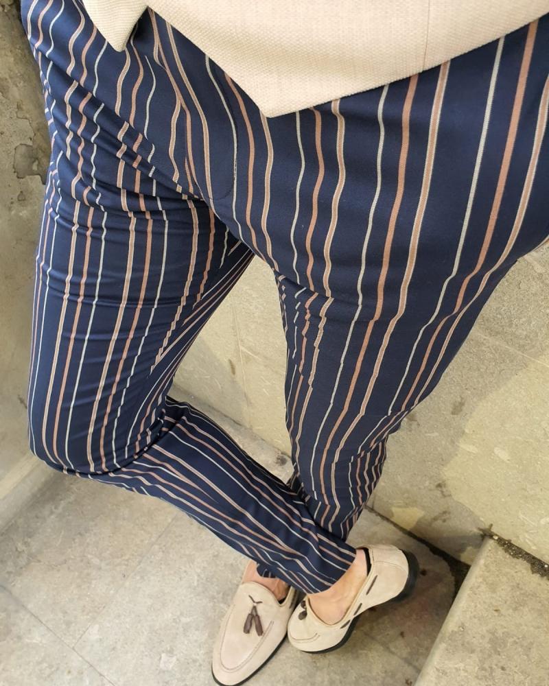 Paco Dark Blue Slim Fit Chalk Stripe Pants-baagr.myshopify.com-Pants-BOJONI