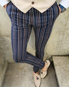 Paco Dark Blue Slim Fit Chalk Stripe Pants-baagr.myshopify.com-Pants-BOJONI