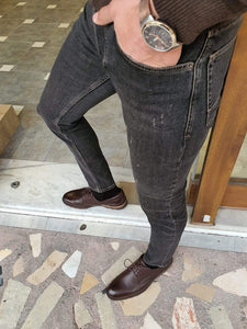 Bastoni Black Slim Fit Striped Jeans-baagr.myshopify.com-Pants-BOJONI