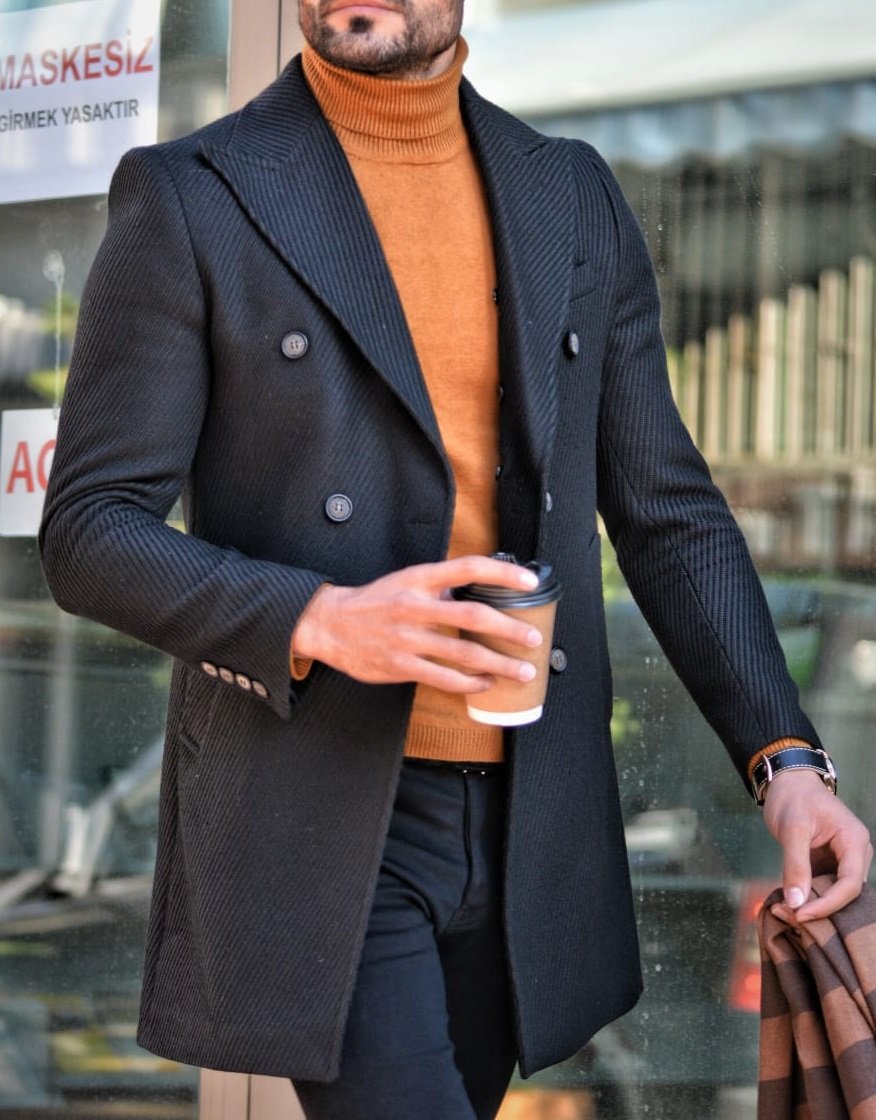 Clemson Black Slim Fit Wool Long Coat-baagr.myshopify.com-Jacket-brabion