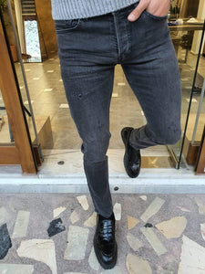 Bastoni Gray Slim Fit Striped Jeans-baagr.myshopify.com-Pants-BOJONI