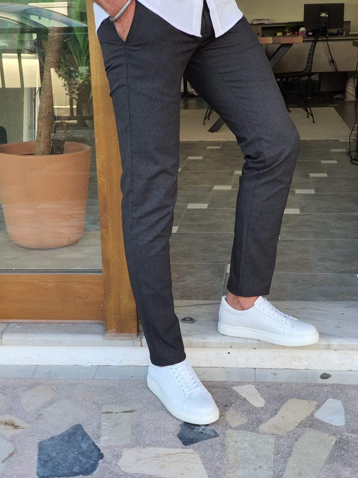 Monteri Black Slim Fit Cotton Pants-baagr.myshopify.com-Pants-BOJONI