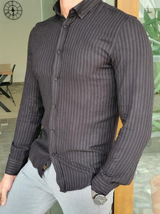 Mantova Black Slim Fit Long Sleeve Striped Cotton Shirt-baagr.myshopify.com-Shirt-BOJONI