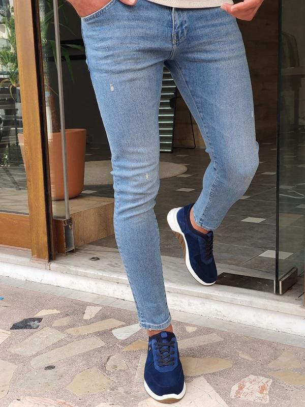 Bastoni  Blue Slim Fit Ripped Jeans-baagr.myshopify.com-Pants-BOJONI