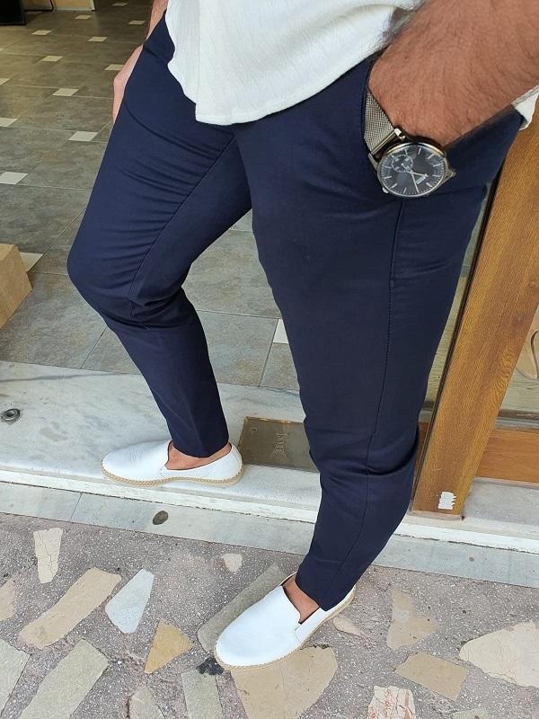 Mantova  Dark Blue Slim Fit Cotton Pants-baagr.myshopify.com-Pants-BOJONI