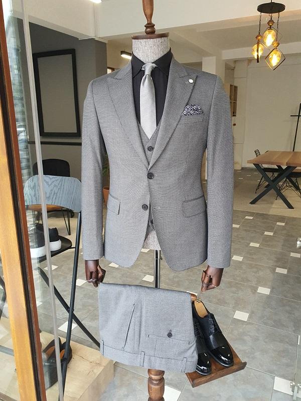 Antinori Gray Slim Fit Peak Lapel Suit-baagr.myshopify.com-suit-BOJONI
