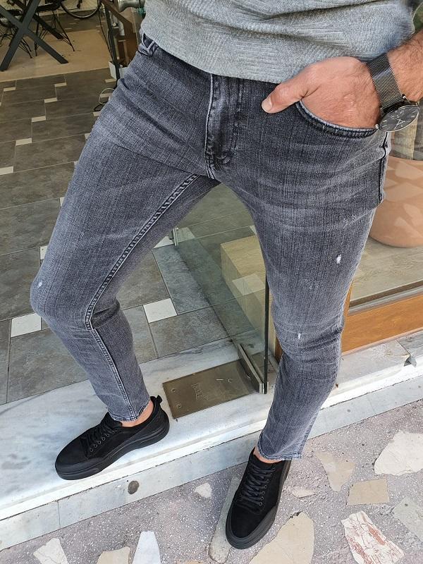 Bastoni Gray Slim Fit Ripped Jeans-baagr.myshopify.com-Pants-BOJONI