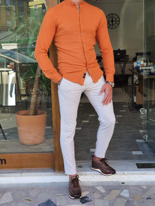 Bastoni Orange Slim Fit Long Sleeve Cotton Shirt-baagr.myshopify.com-Shirt-BOJONI