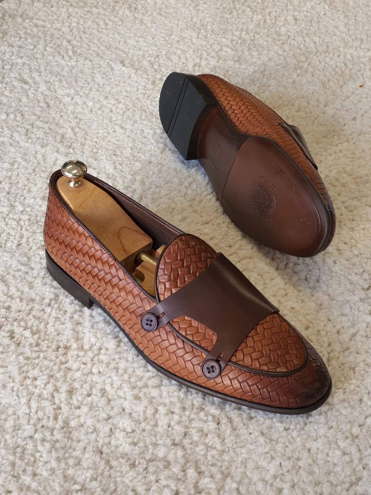 Monteri Tan Woven Leather Double Monk Strap Loafers-baagr.myshopify.com-shoes2-brabion