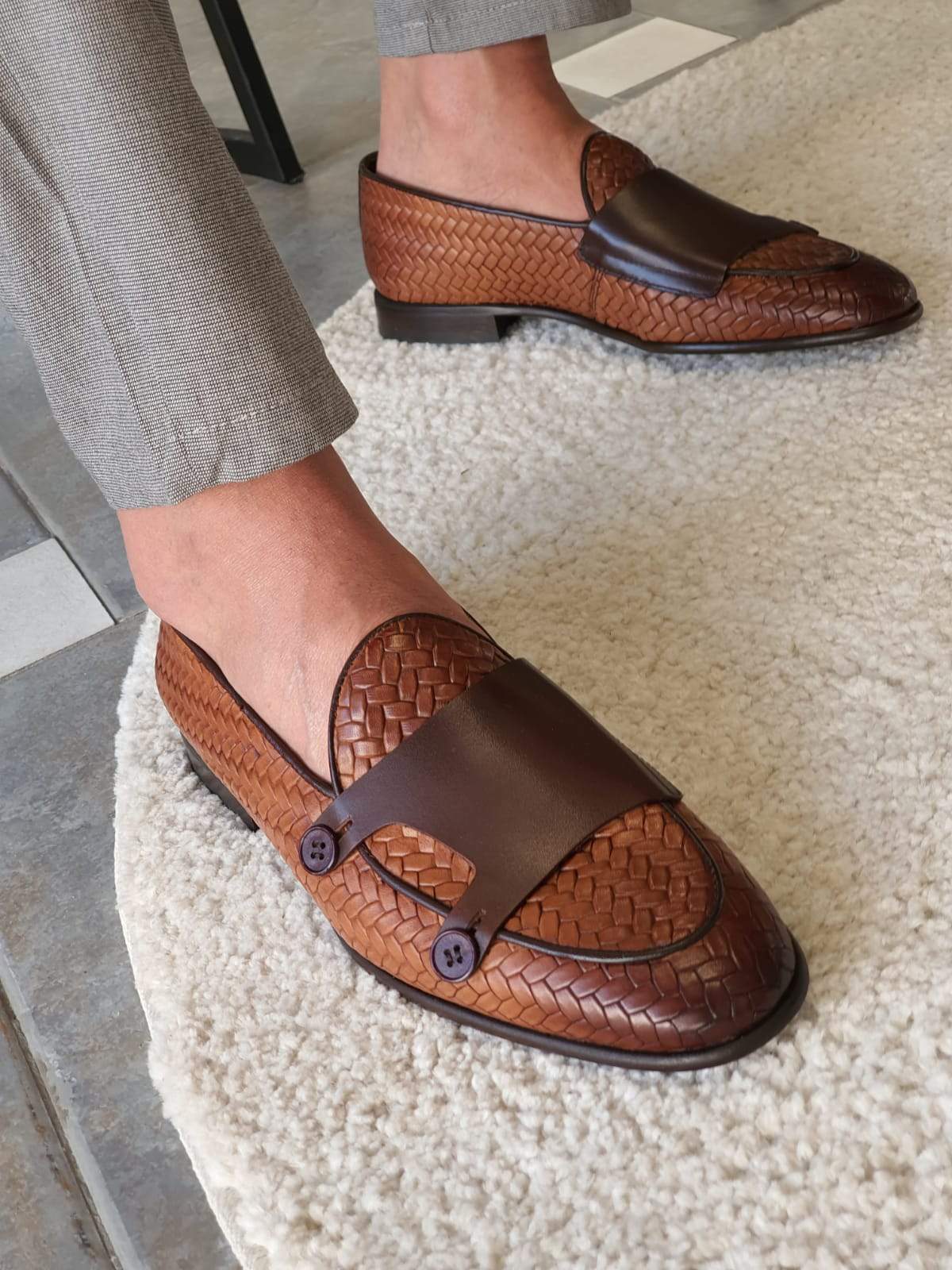 Monteri Tan Woven Leather Double Monk Strap Loafers-baagr.myshopify.com-shoes2-brabion