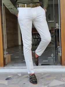 Bastoni White Slim Fit Cotton Pants-baagr.myshopify.com-Pants-BOJONI