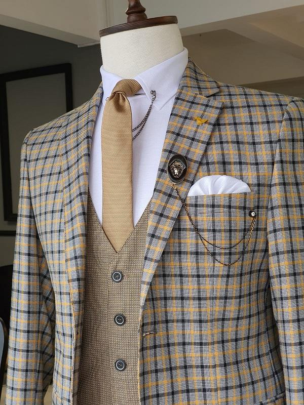 Antinori Yellow Slim Fit Plaid Suit-baagr.myshopify.com-suit-BOJONI